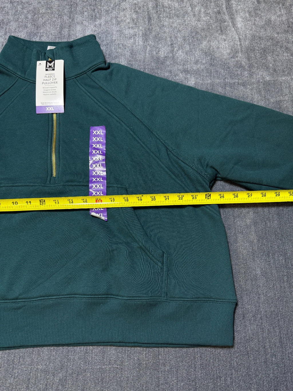 NWT Member's Mark Fleece Half-Zip Pullover Sweatshirt Women's 2XL Green Cropped
