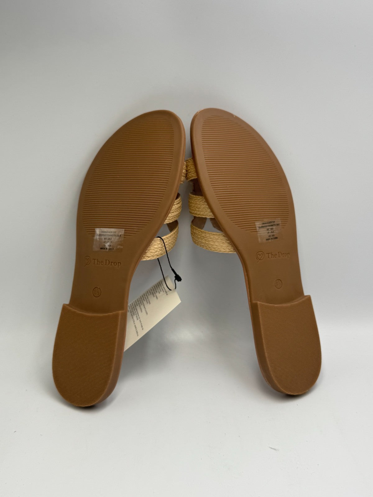 The Drop Monika Raffia Fashion Slip On Flat H-Band Slide Sandals Women 8.5 Beige
