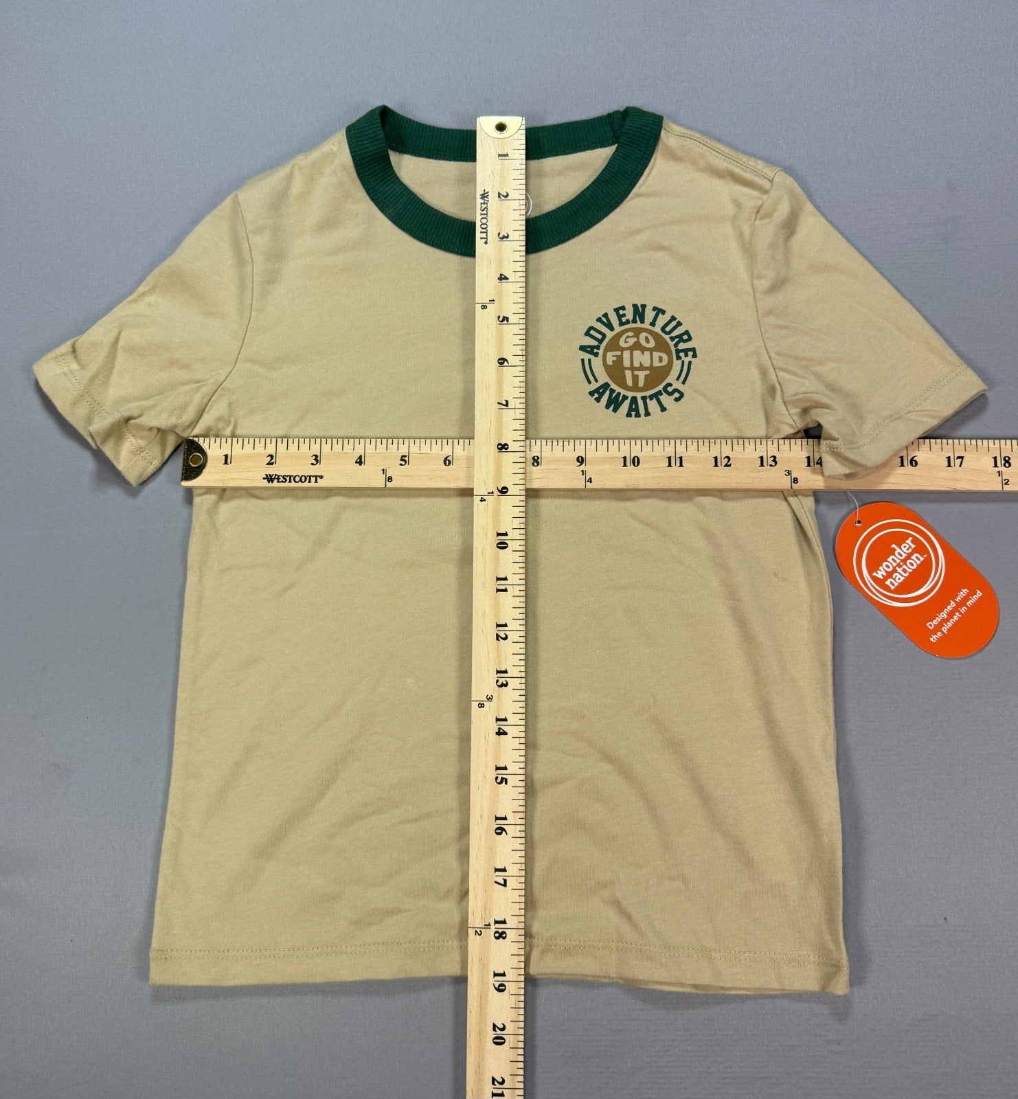 NWT Wonder Nation Adventure Graphic Tee Shirt Boys 7 Beige Short Sleeves Summer