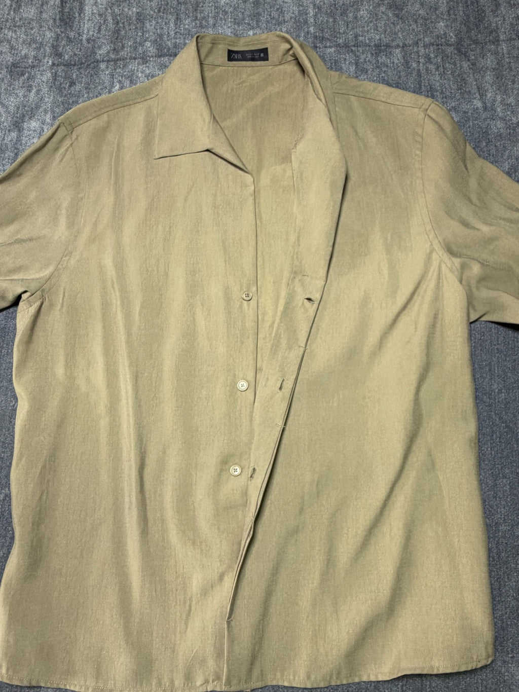 ZARA Relaxed Fit Shirt Men's Large Olive Green Long Sleeve Lapel Collar Button
