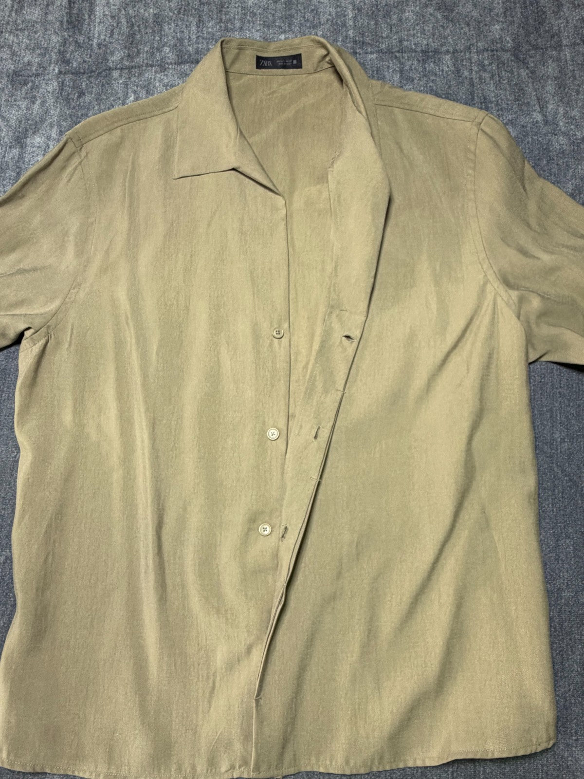 ZARA Relaxed Fit Shirt Men's Large Olive Green Long Sleeve Lapel Collar Button