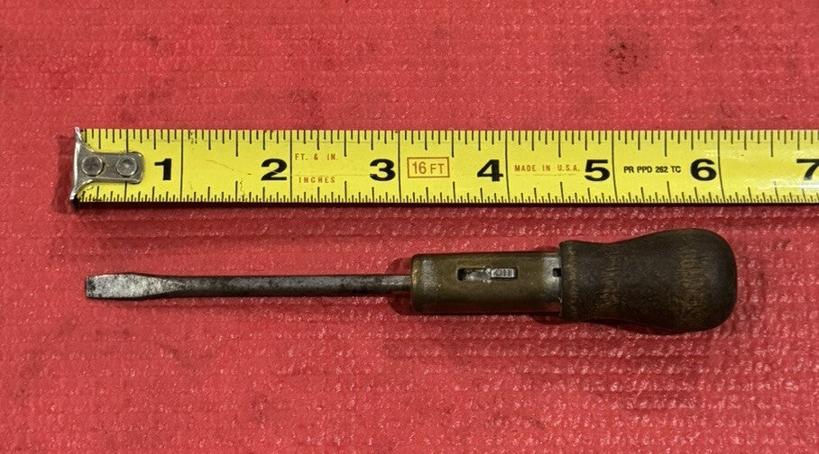 Vintage Rare 6" Utility Ratchet Screwdriver Wood Handle, Works Great!