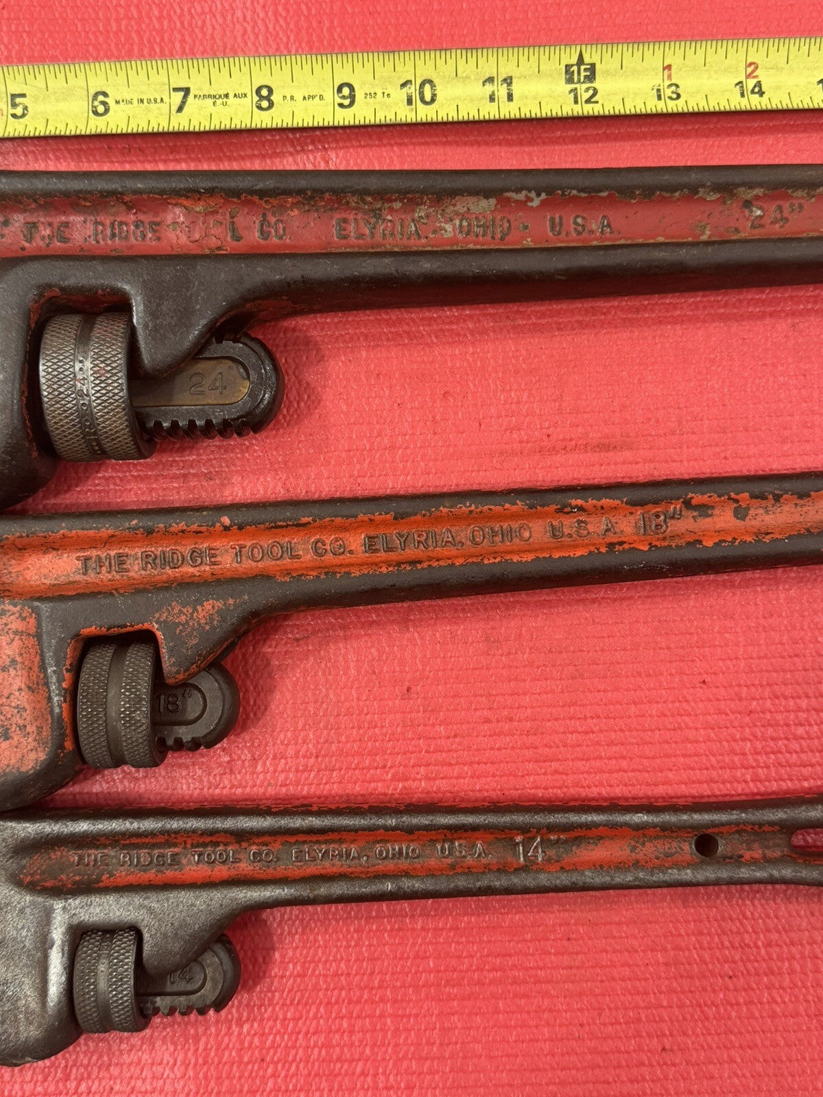 Ridgid Lot Of 3 Pipe Wrench Heavy Duty 24” 18” 14” The Ridge Tool Co Elyria USA