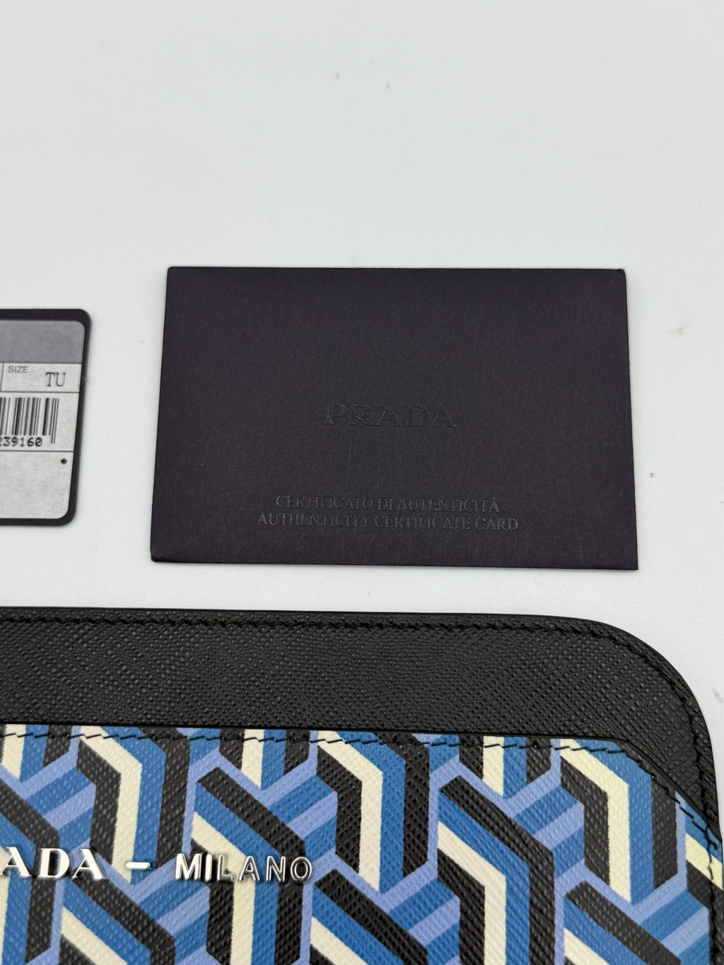 NEW Authentic Prada leather iPad Tablet Case Blue Geometric Saffiano Twist