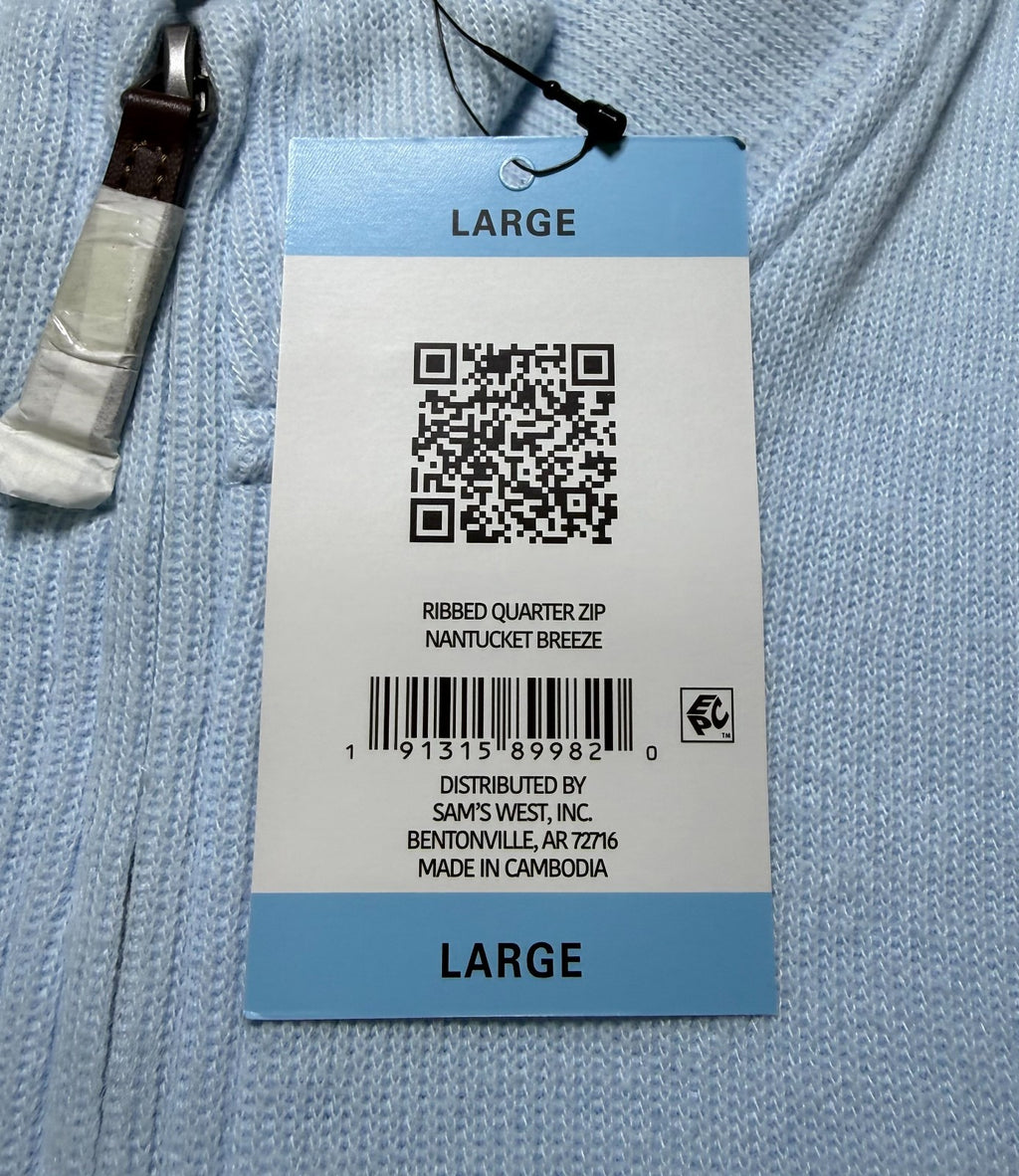 NWT Lands' End Bedford Rib Quarter Zip Sweater Men's Large Blue Long Sleeve Cozy