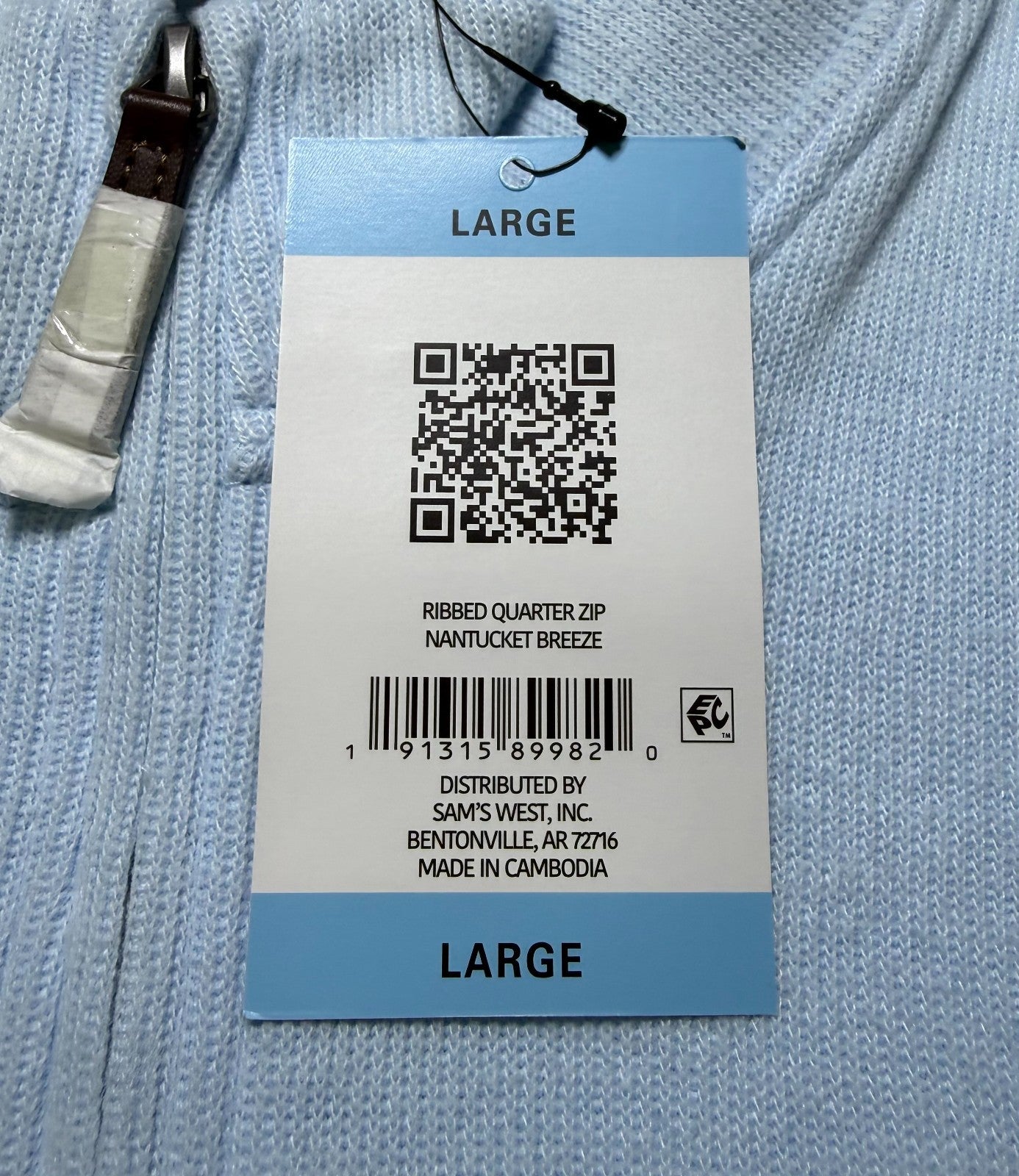 NWT Lands' End Bedford Rib Quarter Zip Sweater Men's Large Blue Long Sleeve Cozy