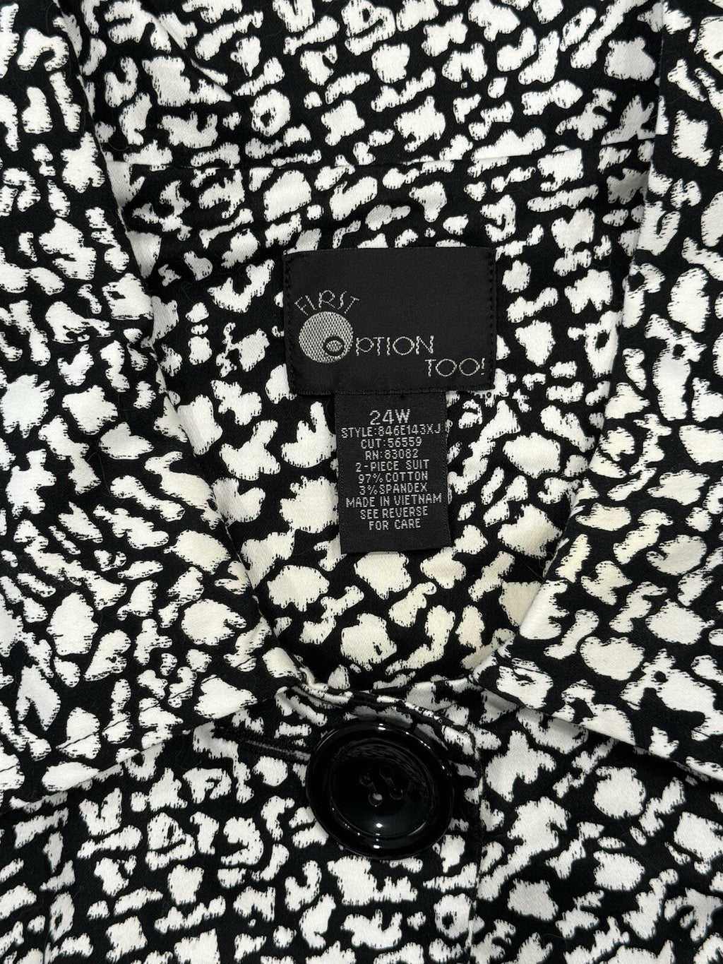 First Option Too Womens Black/White Print 3/4 Sleeves Collared Jacket Size 24W
