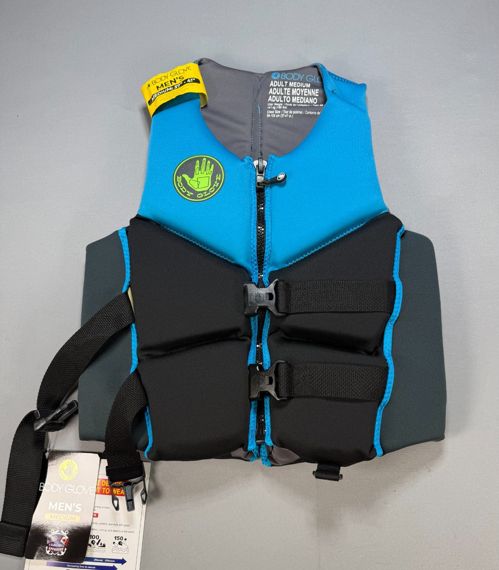 NWT Body Glove Segmented PFD Life Jacket Men's Medium Blue & Black Lightweight