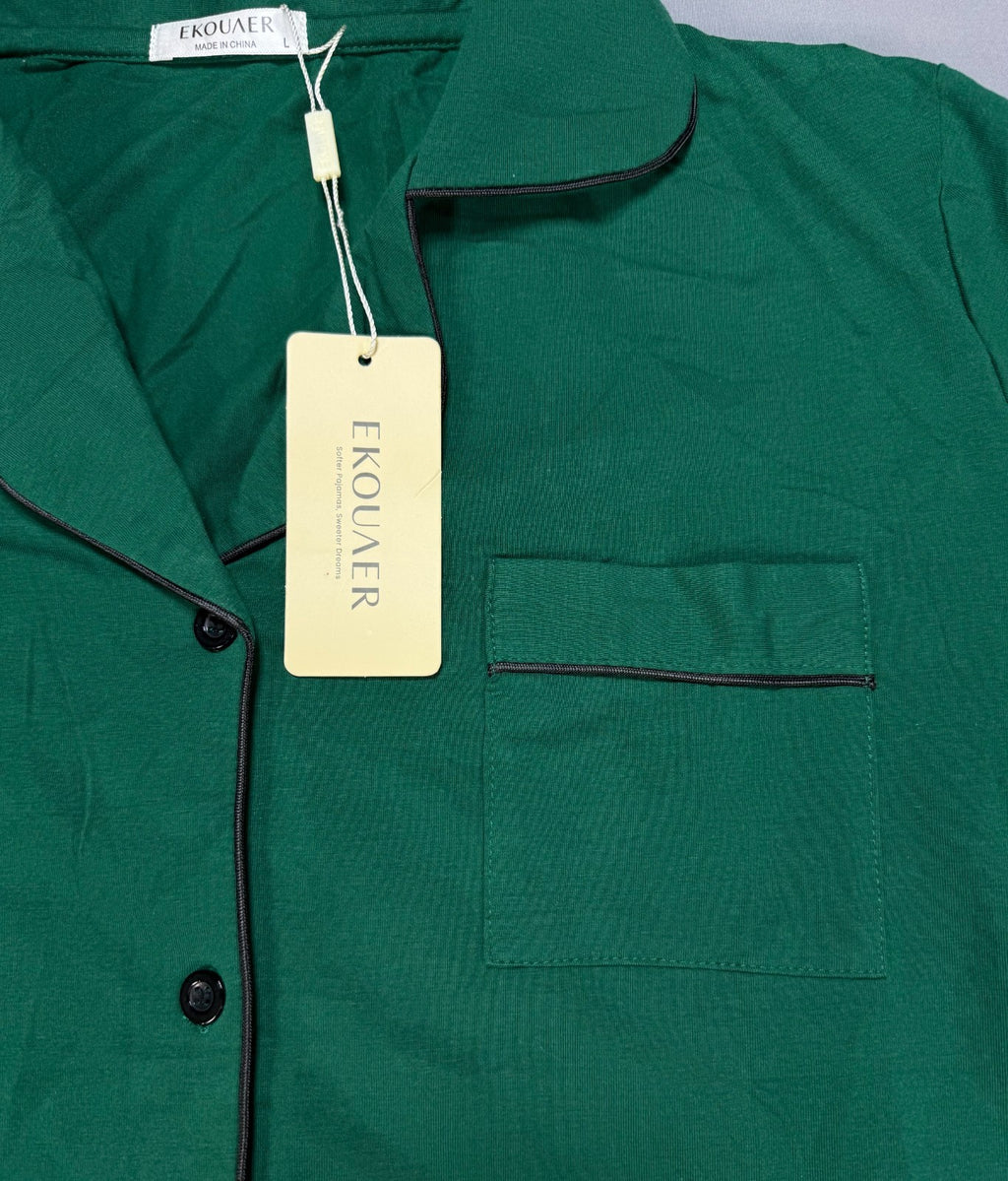 Ekouaer Pajama Set Women's Large Green Short Sleeve Button Down Short Sleeve