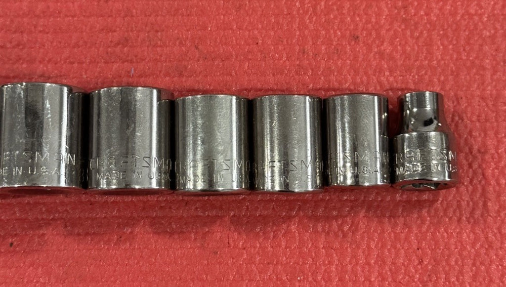 Vintage Craftsman 9pc Set 3/8" Drive 12PT SAE Shallow Socket Set Made In USA
