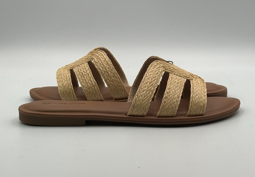 NWB The Drop Monika Sandals Women's 8.5 Natural Raffia Slip-On Flat Open Toe