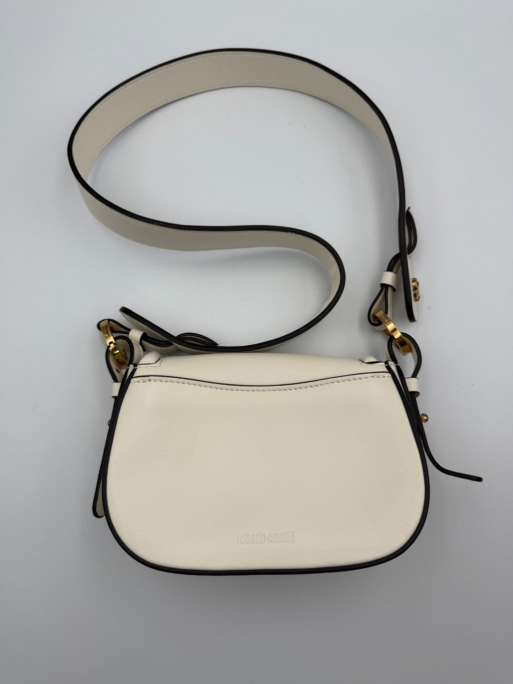 Vintage Roberto Cavalli Fang Bang Shoulder Bag Womens White Small Saddle Luxury
