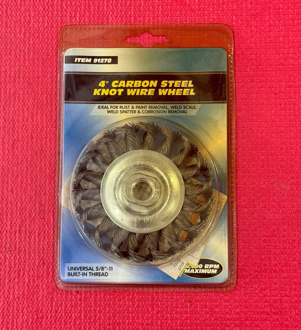 4" Carbon Steel Knot Wire Wheel 91278, Universal 5/8"-11, Built-In Thread