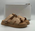 Thick Platform Slide Flat Sandals Women 11.5 Apricot Beige Open Toe Strap Summer