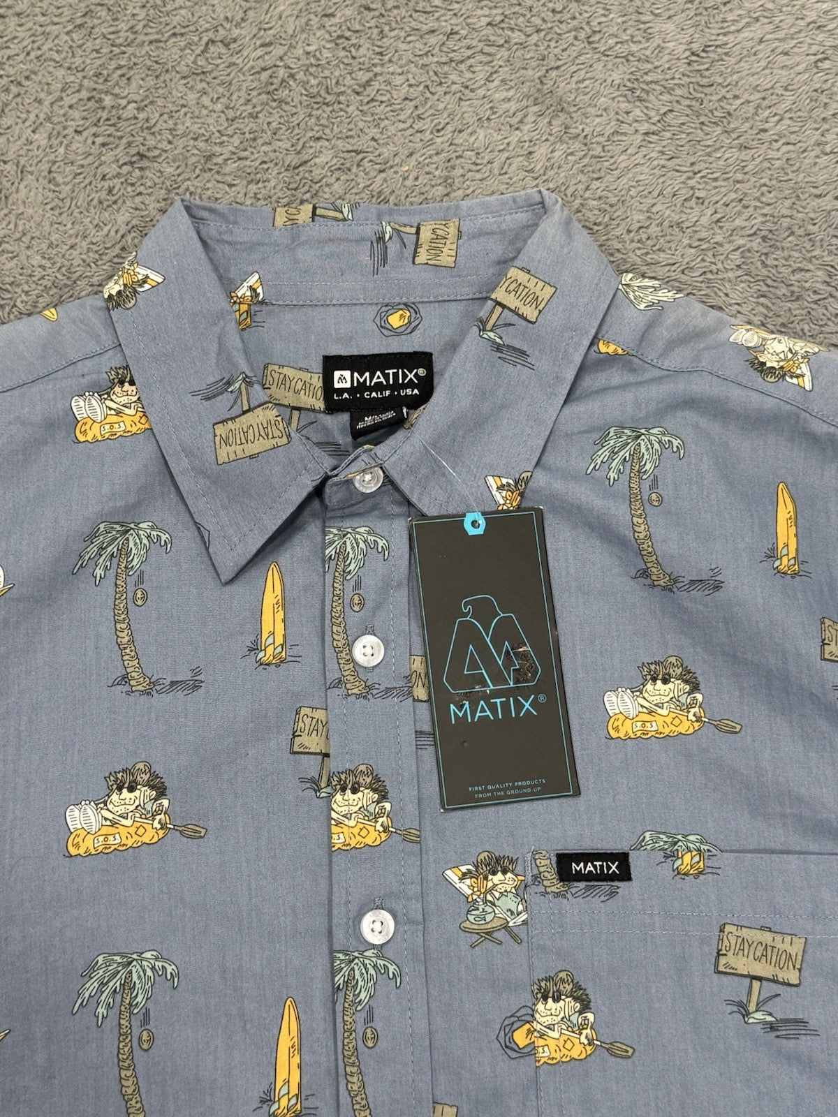 NEW Matix Staycation Men's Button Up Pocket Casual Blue Shirt Size Medium