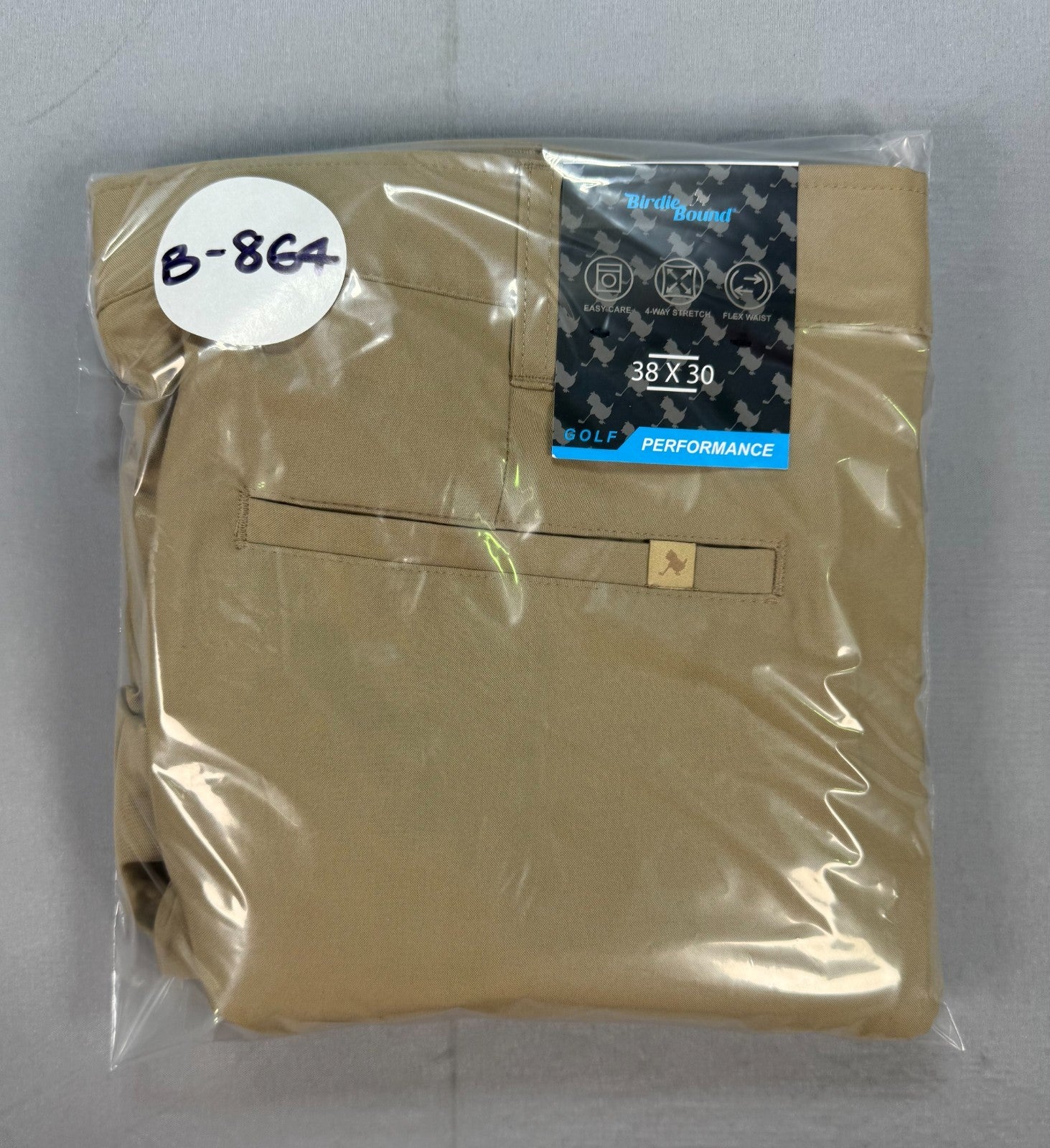 Birdie Bound Regular Fit Golf Pants Men's 38x30 Beige Performance Straight Leg