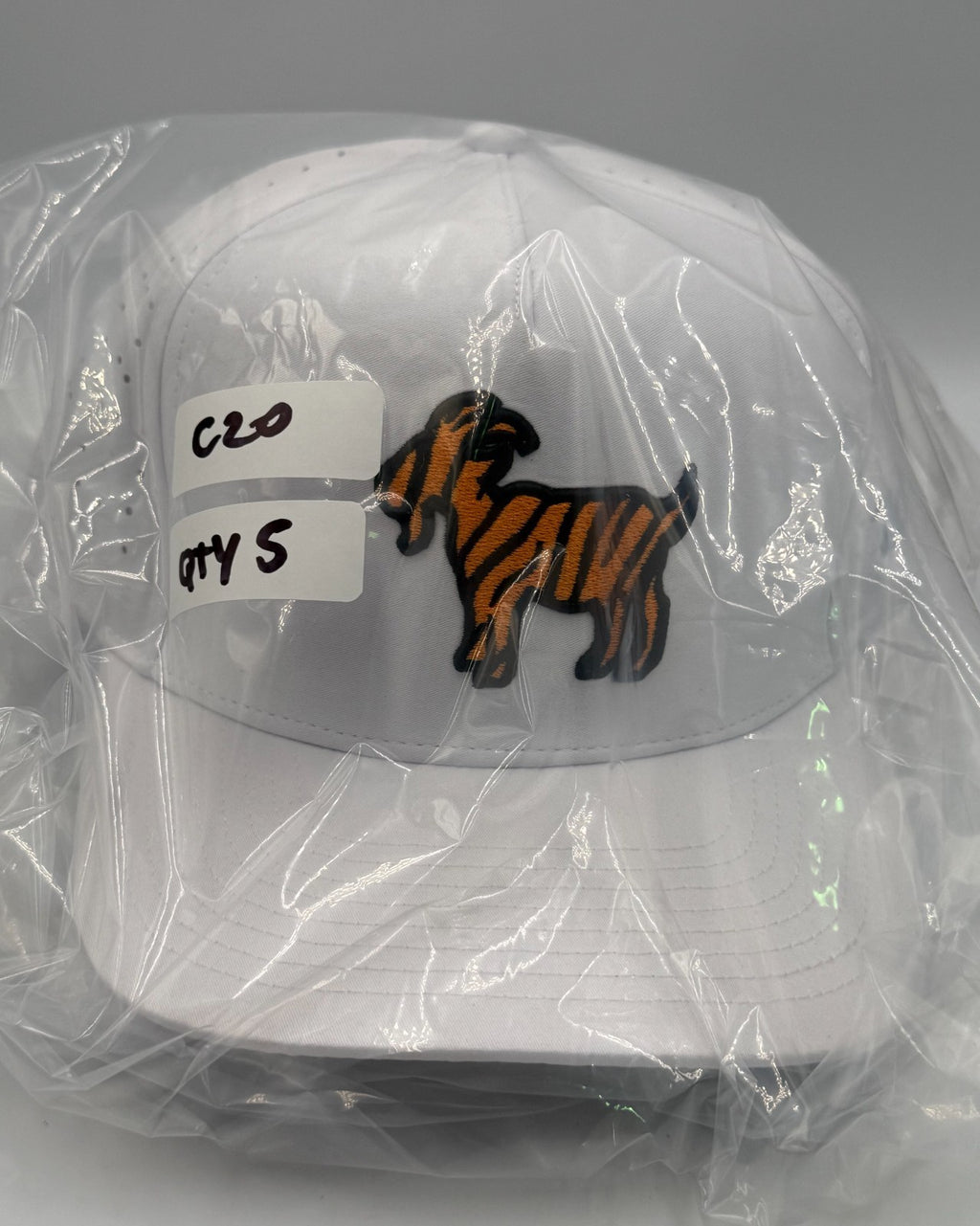 NWT Waggle Tiger Goat Golf Hat White Adjustable Performance Stripe Snapback Cap