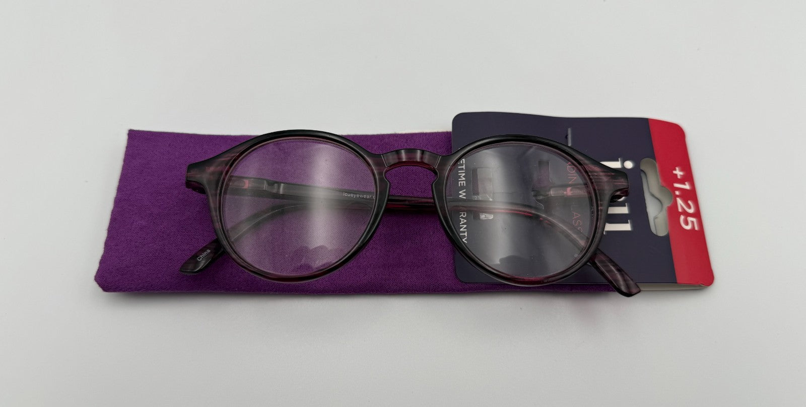 ICU Eyewear Full-Rim Reading Glasses +1.25 Magnification Round Frame With Case