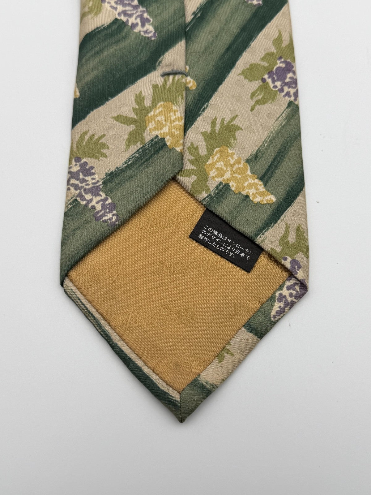 Vintage Yves Saint Laurent Necktie 100% Silk Tie Green Beige Floral Abstract Tie