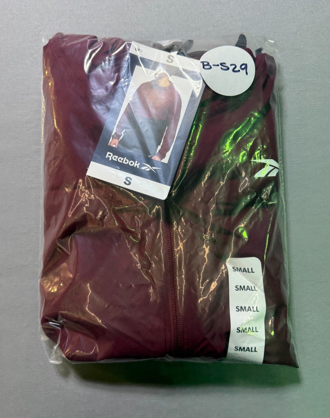 Reebok Full Zip Color Block Adjustable Hood Woven Jacket Men Small Maroon/Black