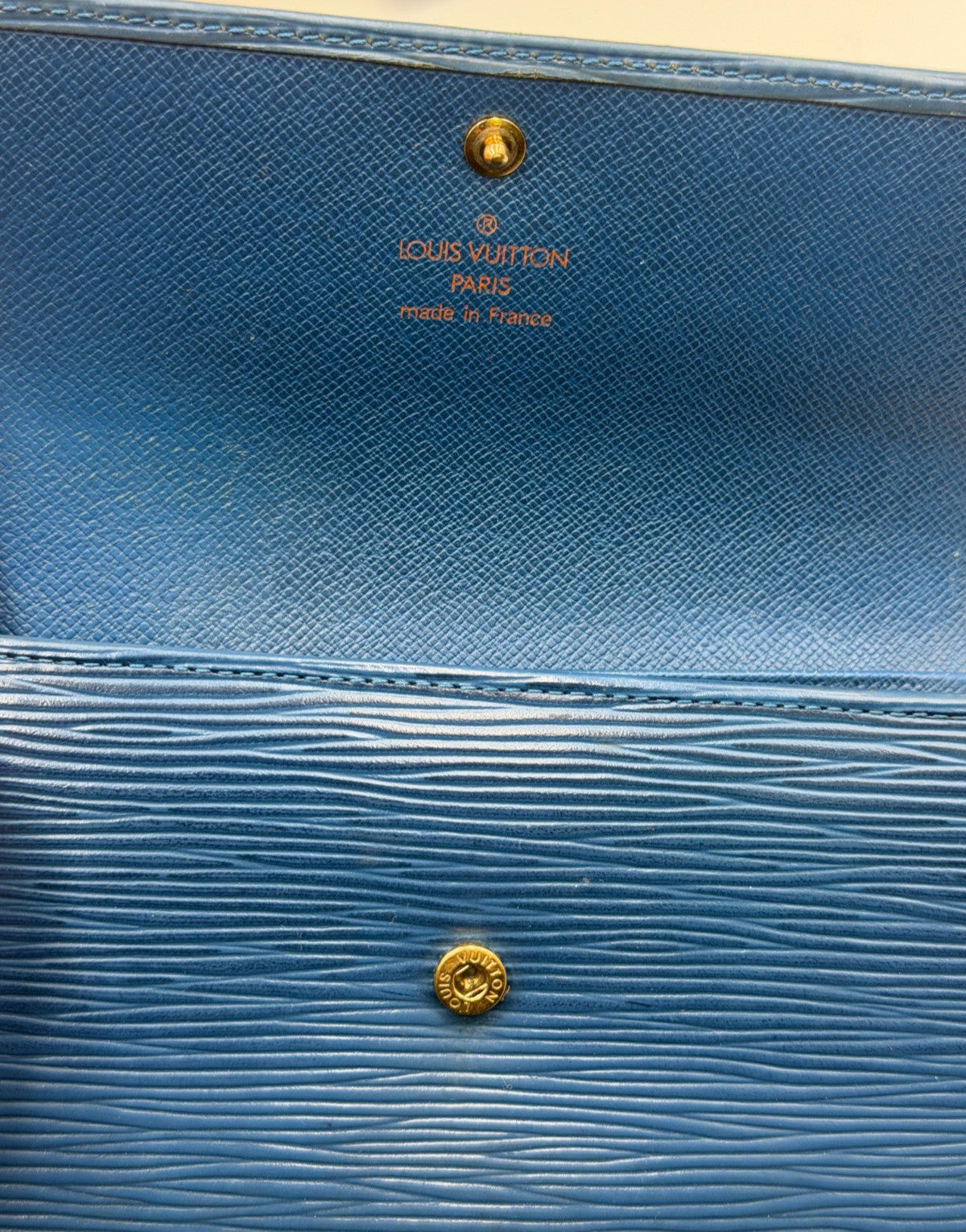Louis Vuitton Blue Epi Leather Large Trifold Wallet Women's Inner Pockets