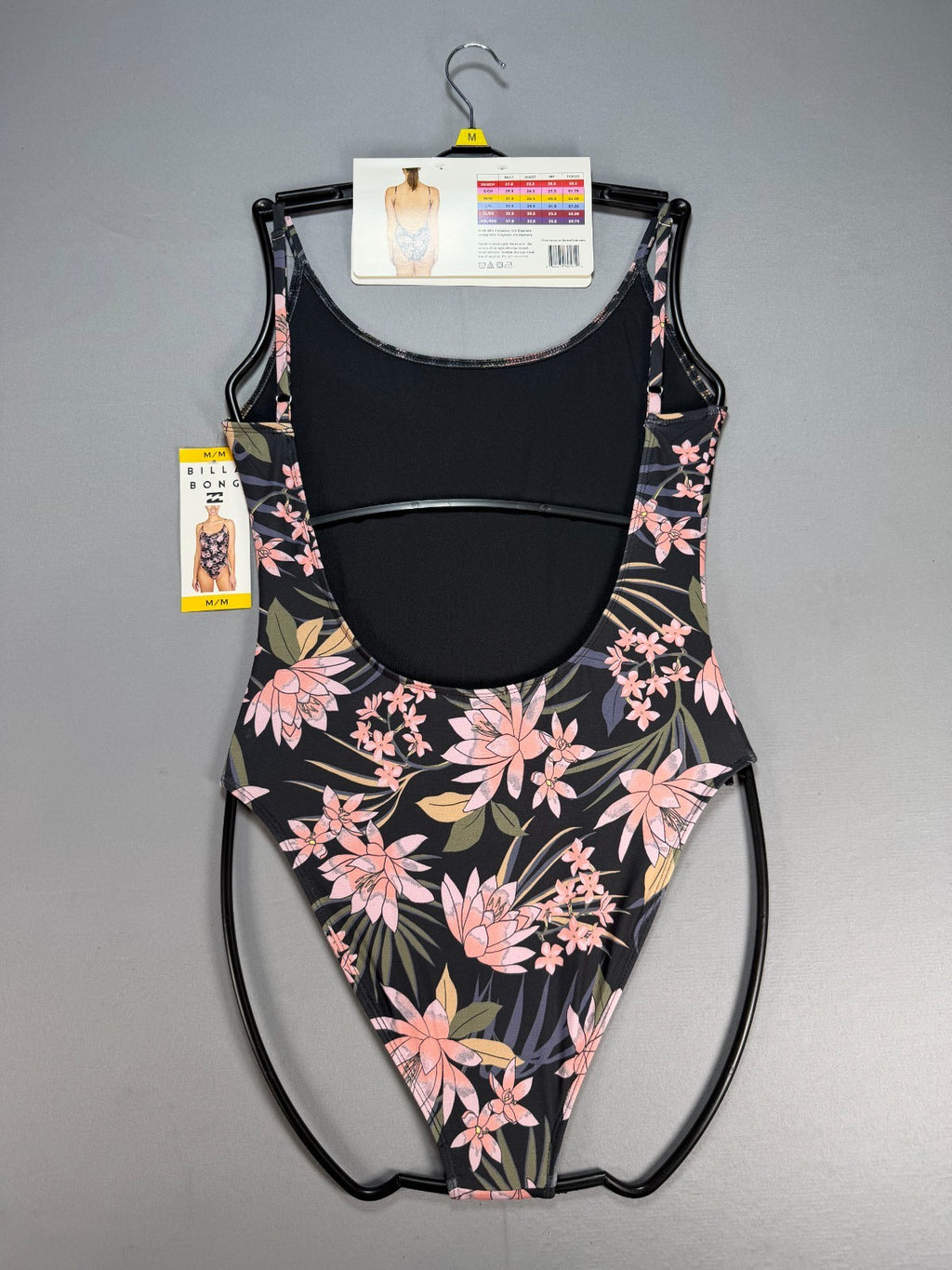 NWT Billabong One-Piece Swimsuit Women Medium Black Floral Sleeveless Summer Fit