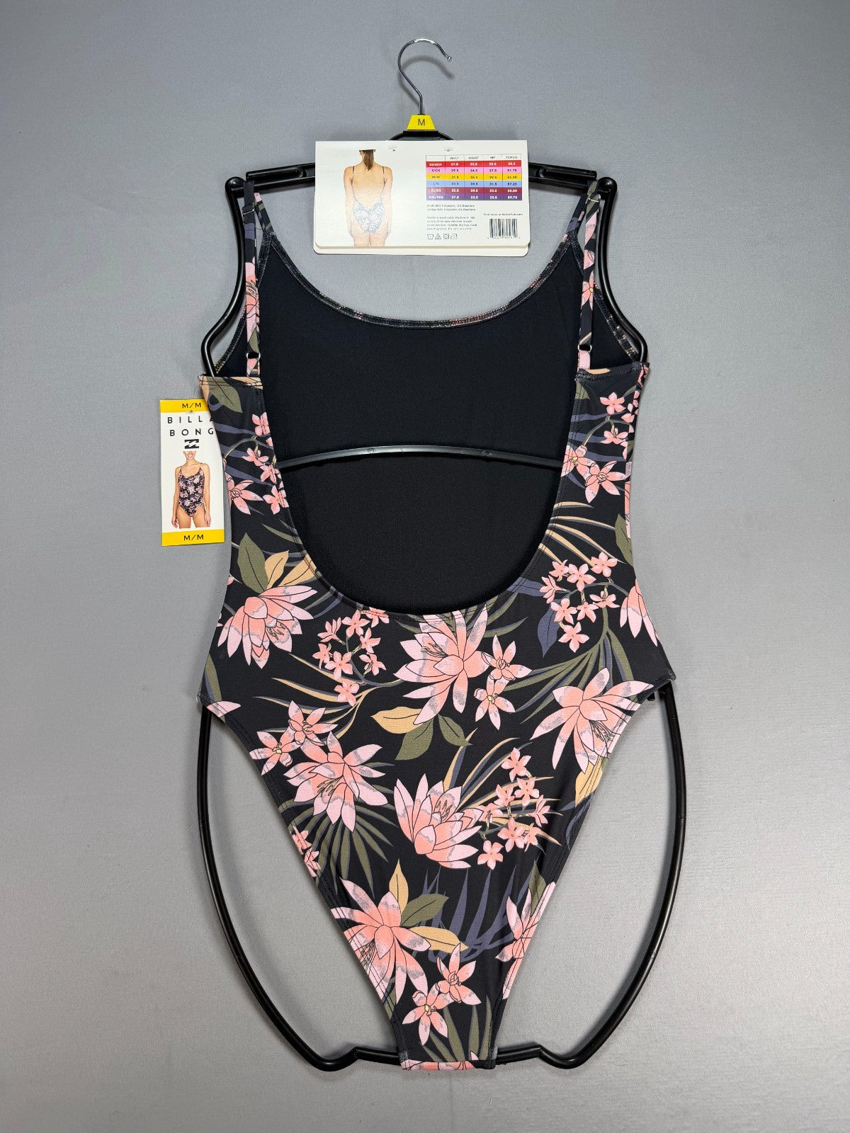 NWT Billabong One-Piece Swimsuit Women Medium Black Floral Sleeveless Summer Fit