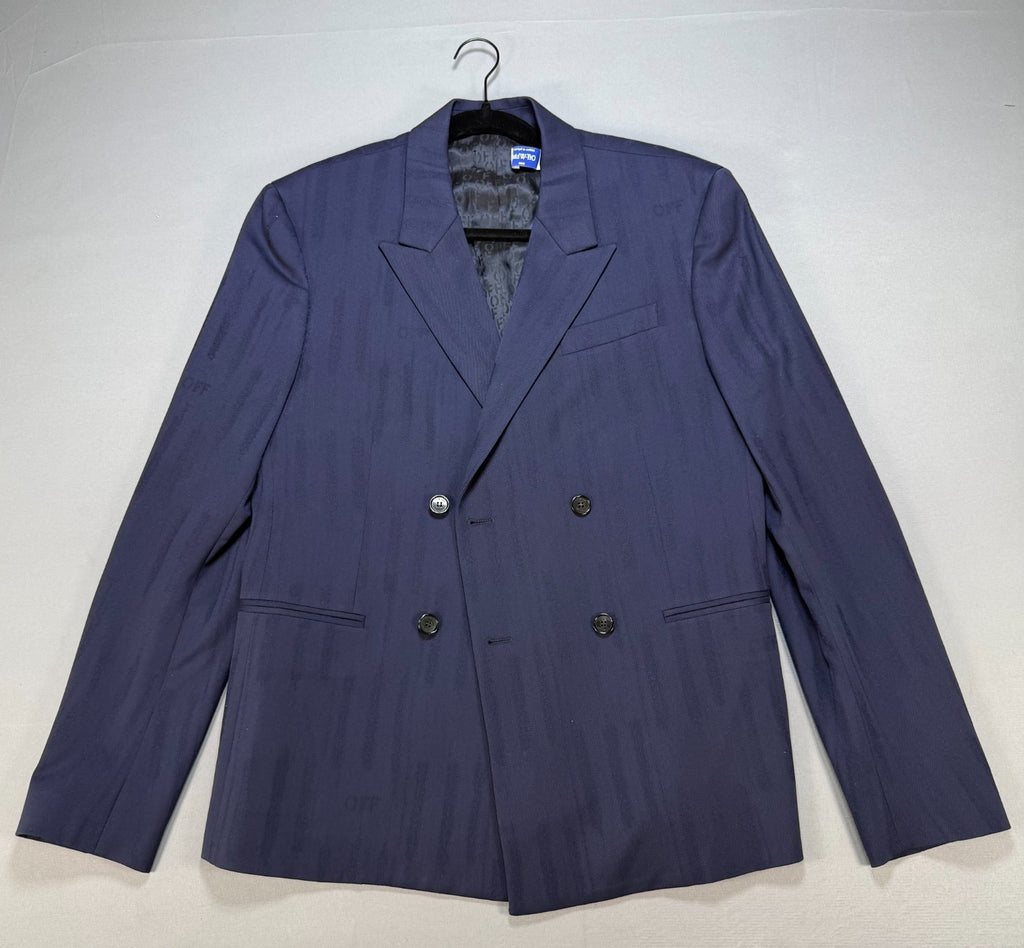 Off-white Shibori Jacquard Slim Double Breasted Jacket Men's 50 Navy Blue Casual