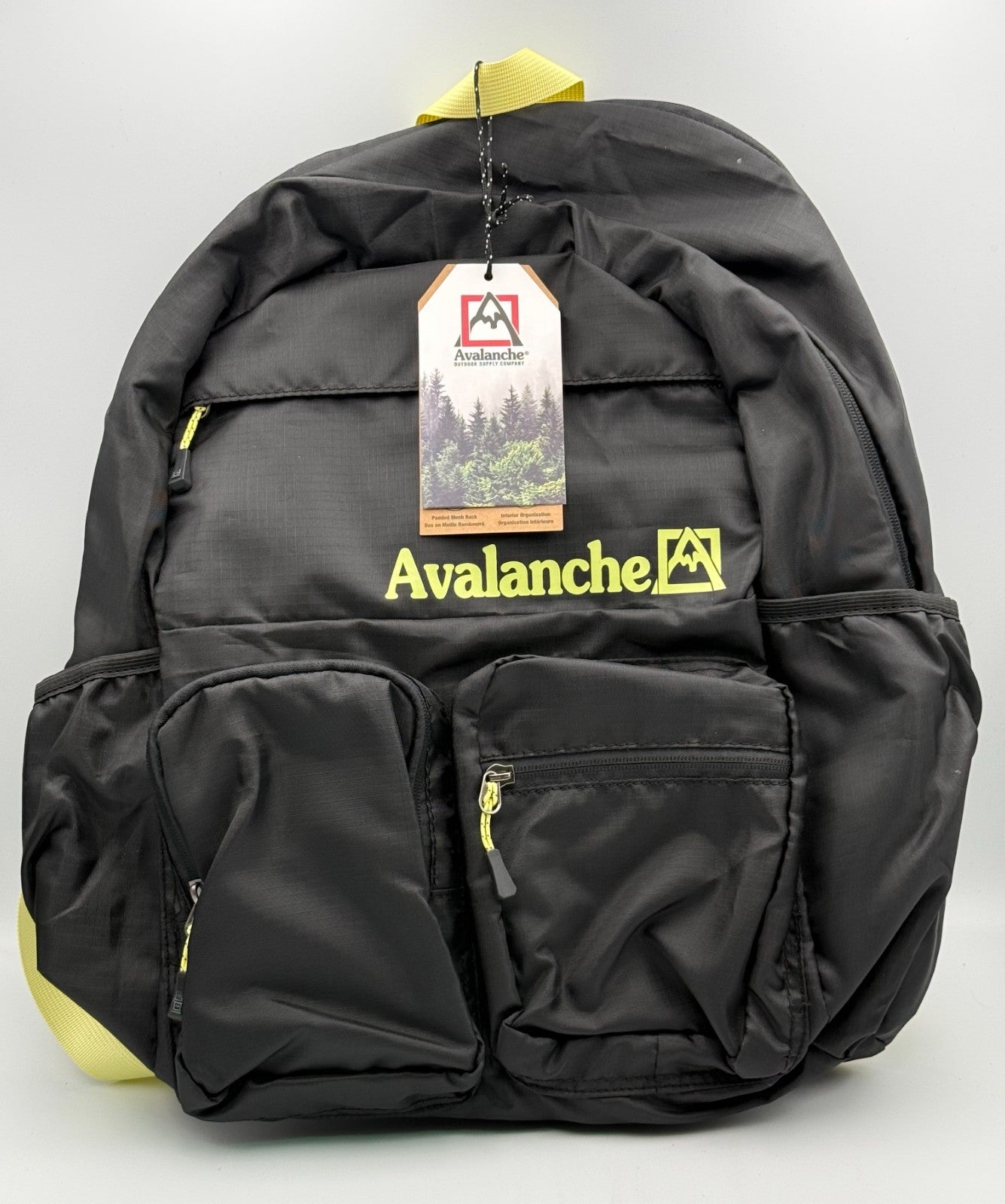 Avalanche Outdoor Supply Co Backpack Black Yellow Hiking Travel School Rucksack