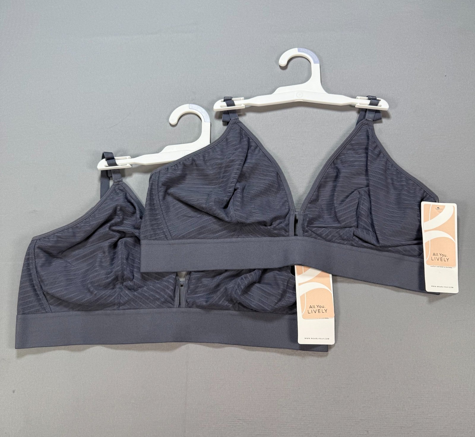 NWT All.You.LIVELY the Busty Stripe Mesh Bralette Bra Women's 3 Gray - Set of 2