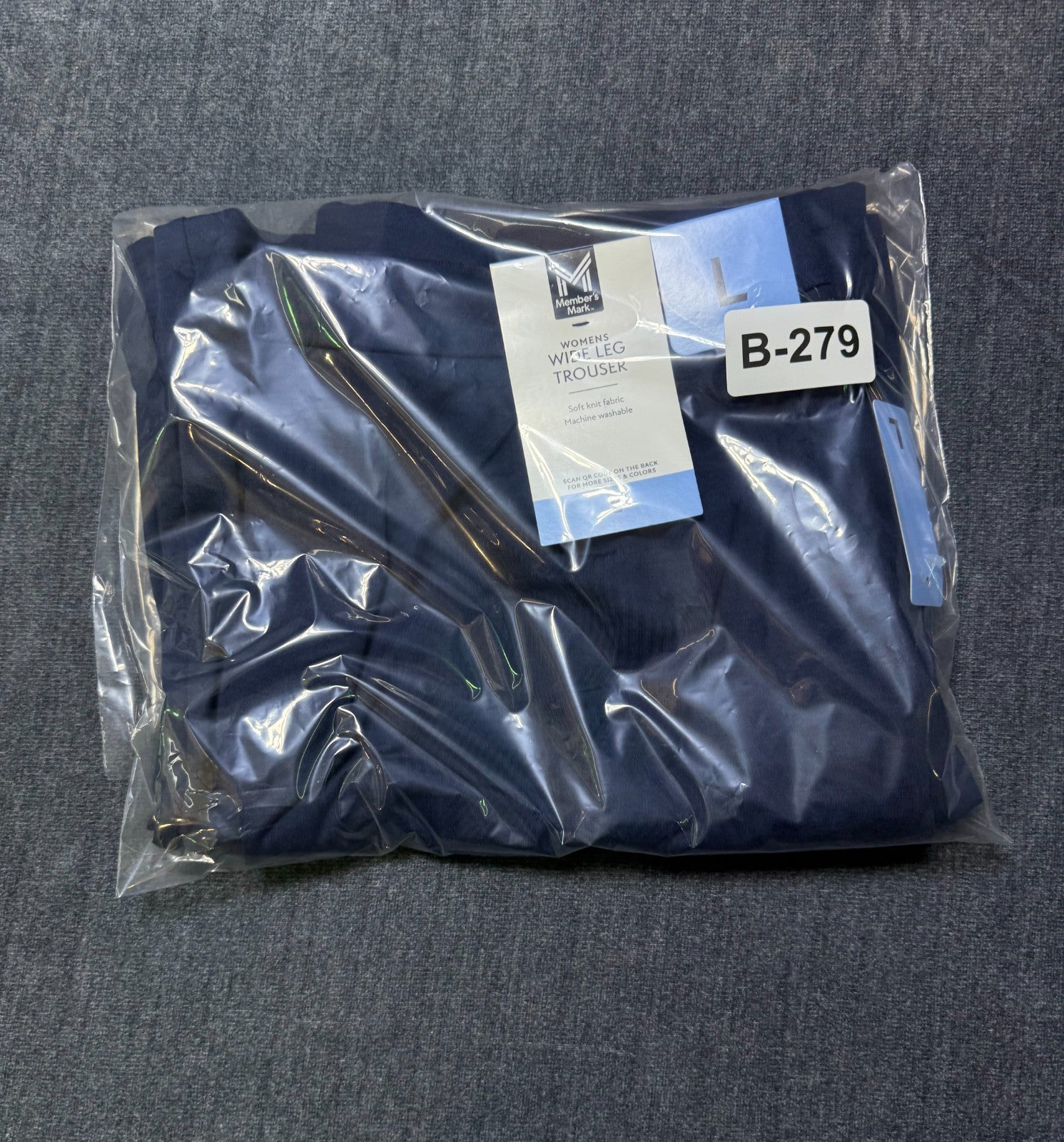 NWT Member's Mark Wide Leg Trousers Women's Large Navy Blue Pull-On Modern Comfy