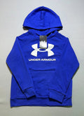 NWT Under Armour Rival Fleece Hoodie Boys Youth Small Blue Logo Ribbed Cuffs