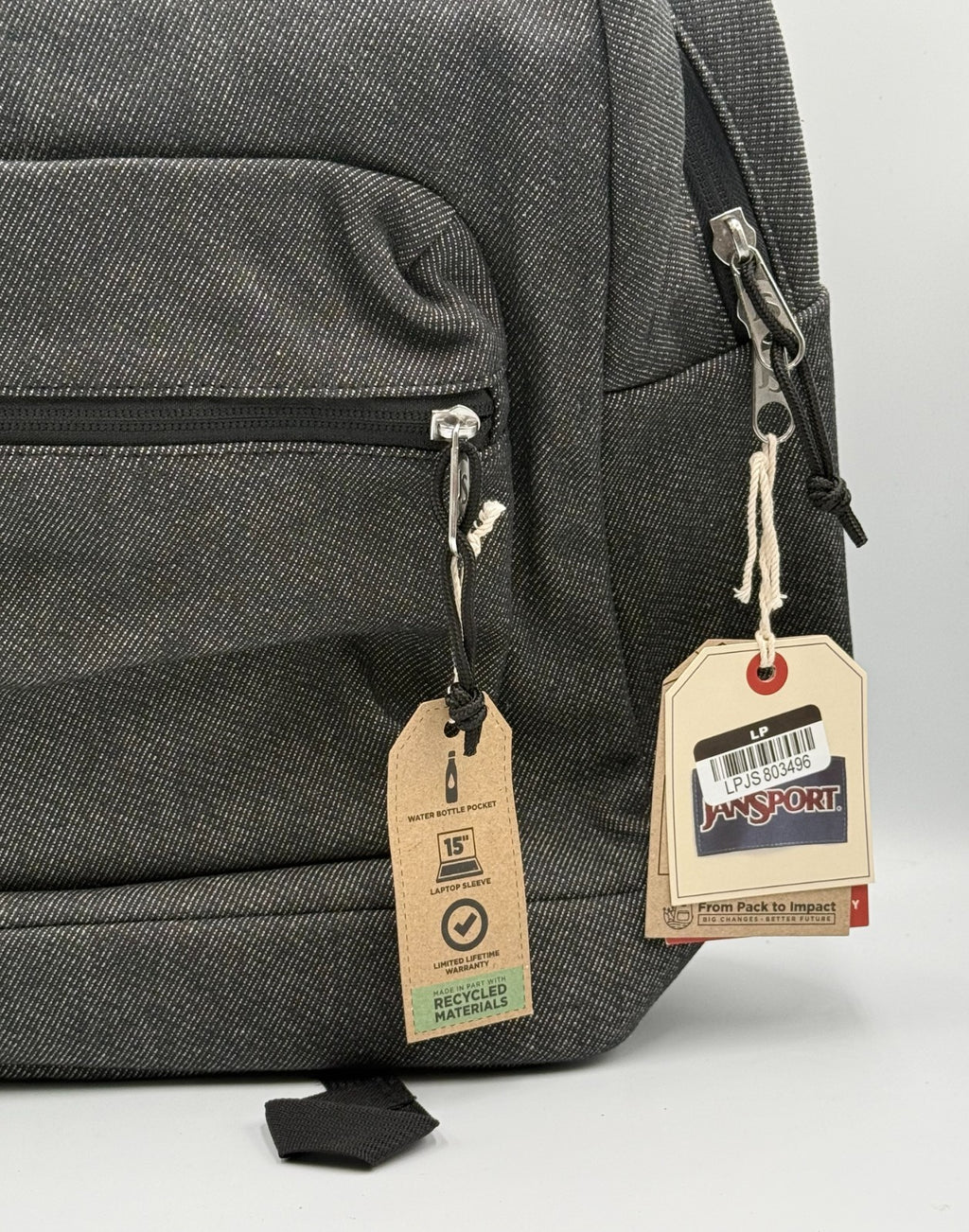 NWT JanSport Cross Town Plus Remix Black Denim Backpack 15" Laptop School Bag