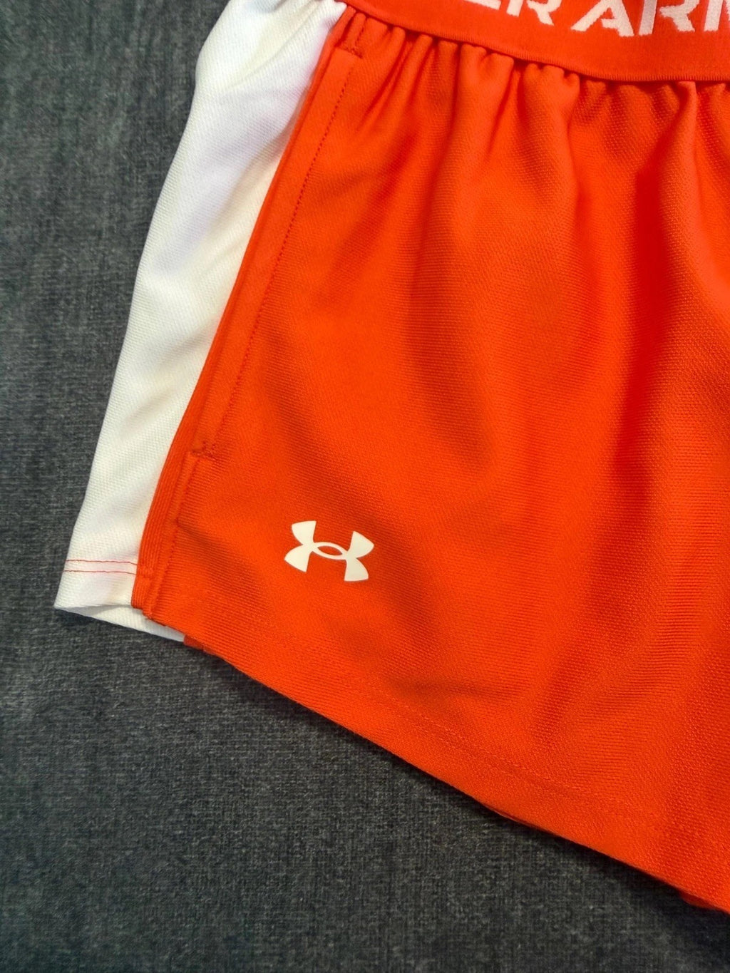 Under Armour G-Tech Play Up Shorts Girls Medium Orange Elastic Waist Classic