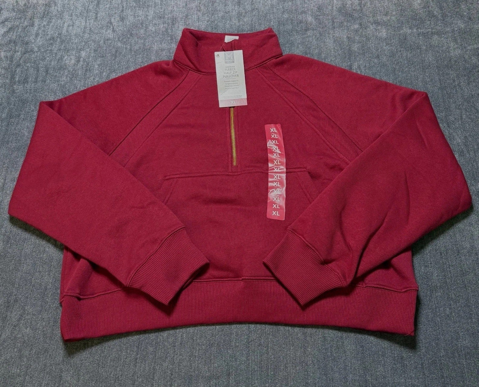 NWT Member's Mark Fleece Half-Zip Pullover Sweatshirts Womens XL Red Long Sleeve