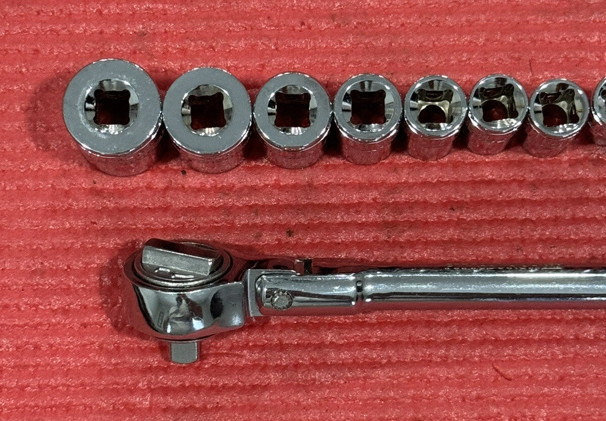 Pittsburgh Pro New 11pc Set 1/4” Drive Stubby Flex Ratchet & SAE Sockets 6pt Set