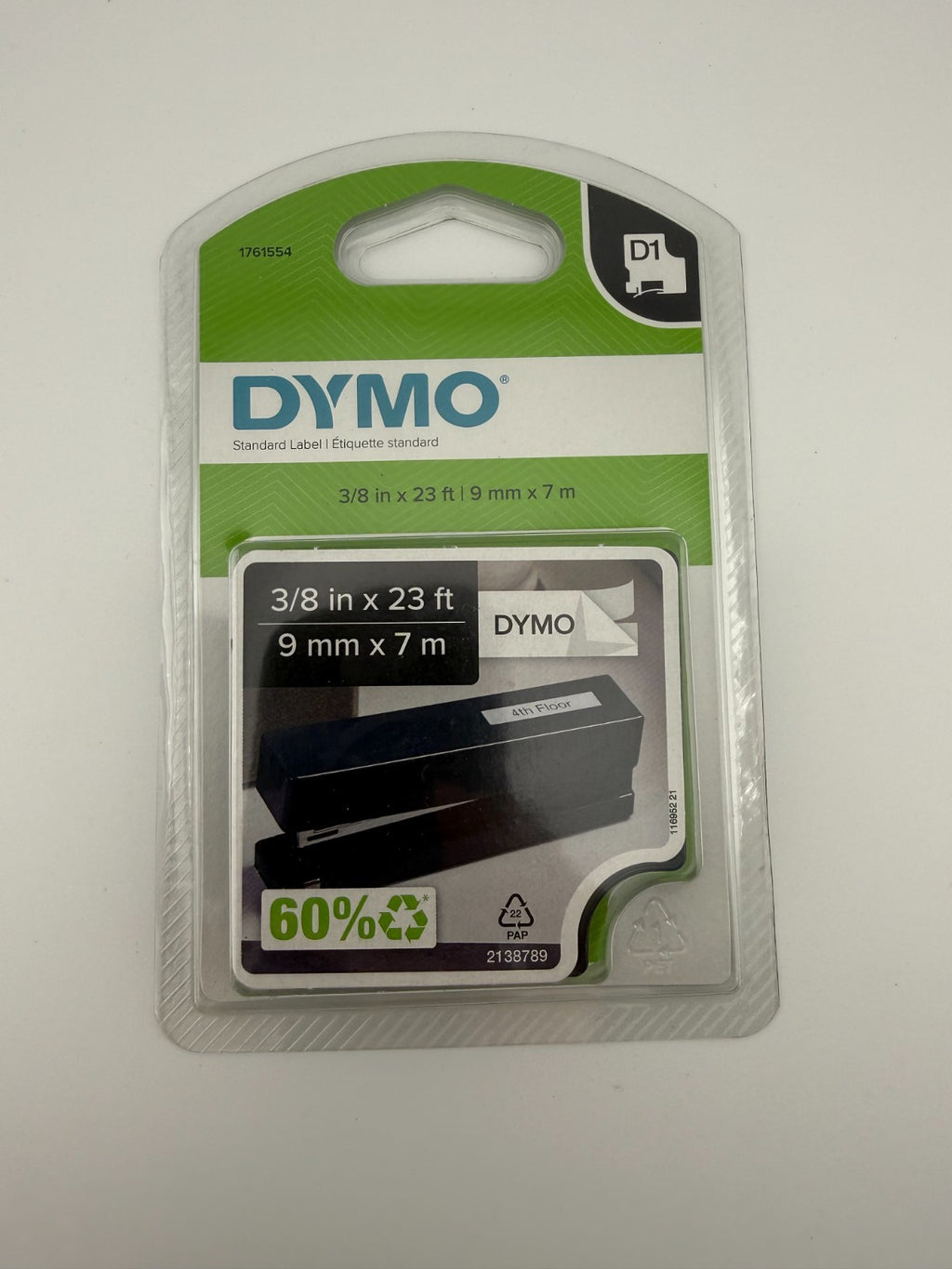 NEW 1761554 Dymo D1 3/8 in x 23 ft - 9 mm x 7 m Tape - Black on White