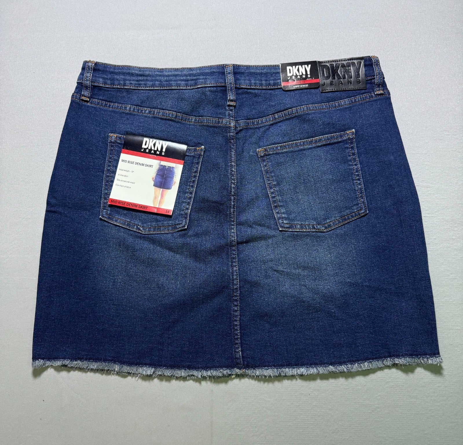 NWT DKNY Jeans Mid-Rise Denim A-Line Skirt Women's 14 Blue Comfort Stretch
