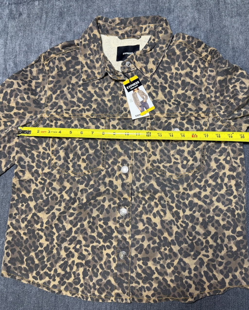 Express Lightweight Leopard Print Classic Denim Jacket Women's Medium Multicolor
