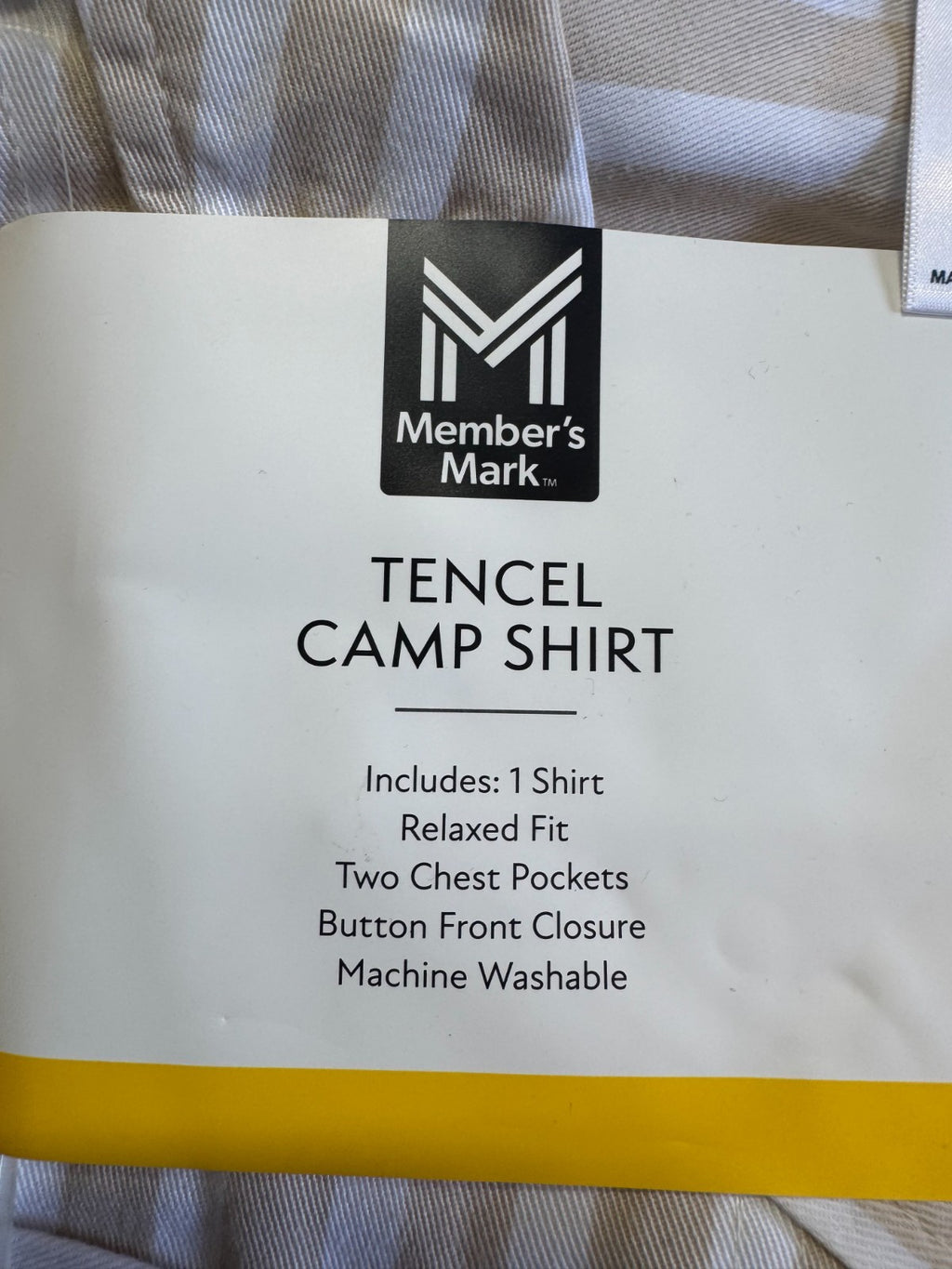 NWT Member's Mark Tencel Camp Collar Shirt Women's Medium Cream Striped Classic