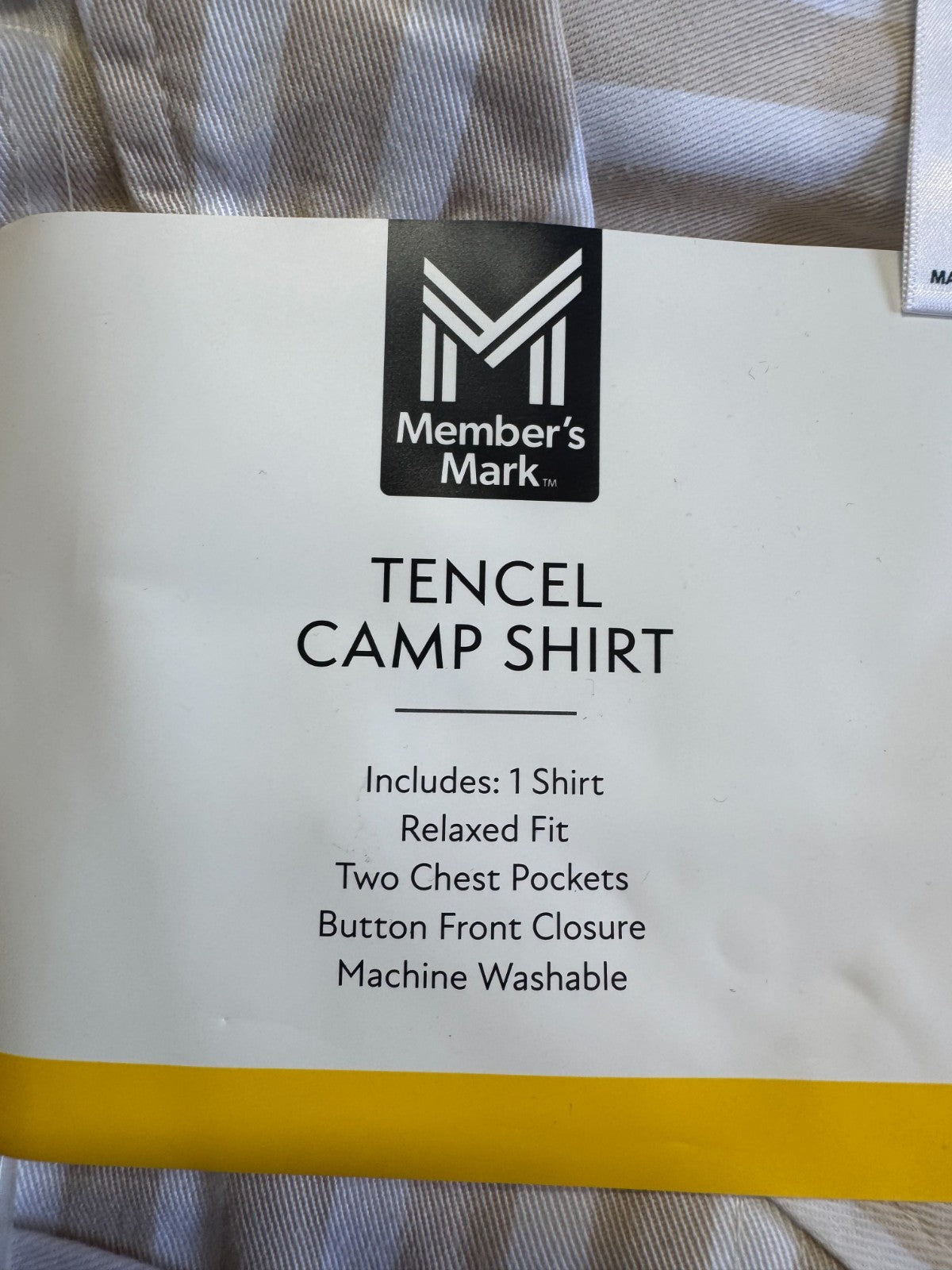 NWT Member's Mark Tencel Camp Collar Shirt Women's Medium Cream Striped Classic