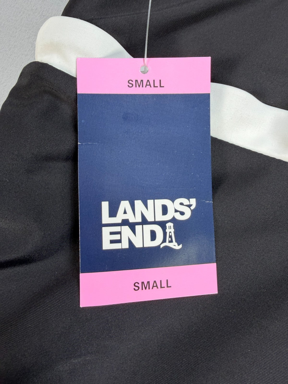 NWT Lands' End Zip Front Swim Dress Women's Small Black White Sleeveless Summer