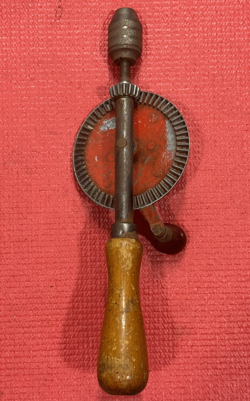 Antique Vintage Eggbeater Hand Drill Wood Handle 11" Made in USA