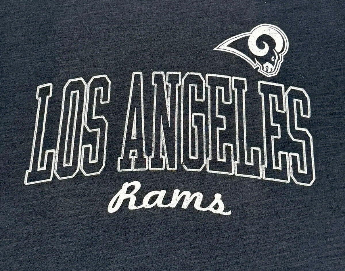 OTS NFL Los Angeles Rams Women's L Fall Navy Blue Shirt Slub Scoop Distressed