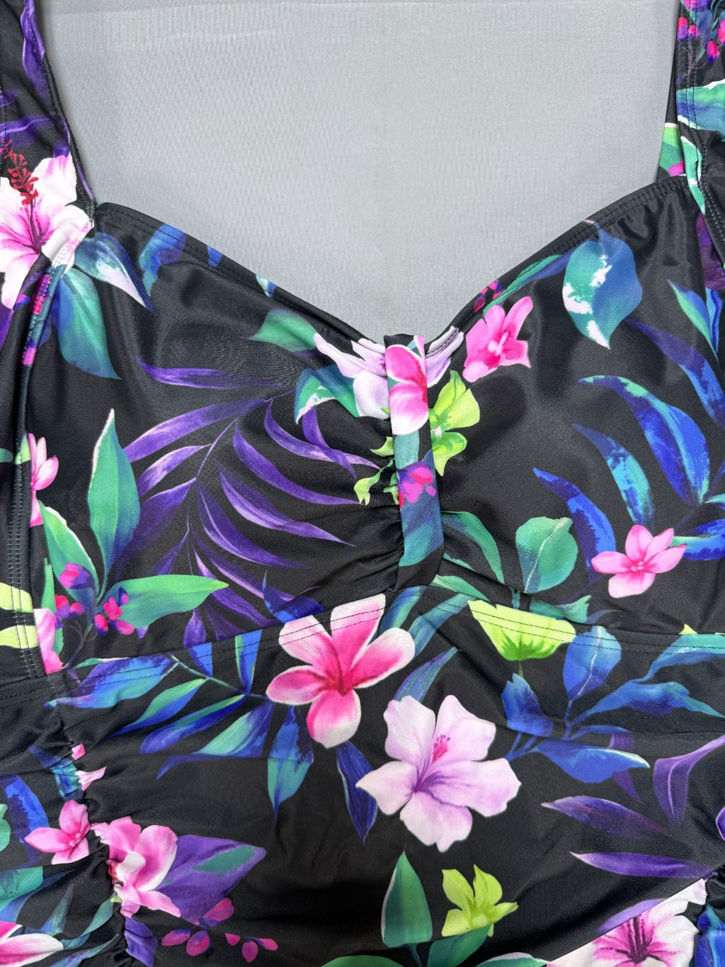 NWT Daci One Piece Swimsuit Women 22W Black Tropical Tummy Control Ruched Floral