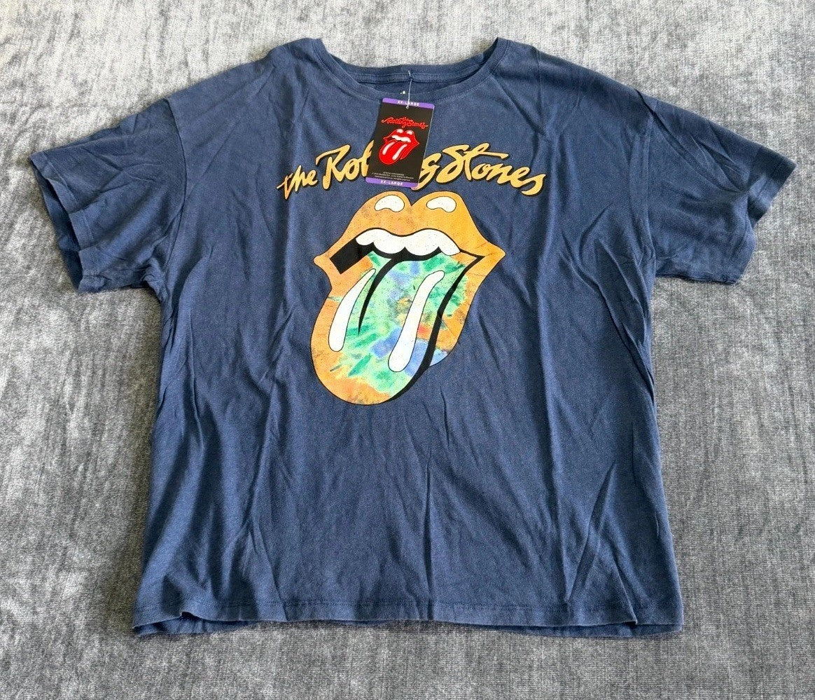 NWT The Rolling Stone Graphic Print T-Shirt Women's 2XL Navy Pullover 100%Cotton