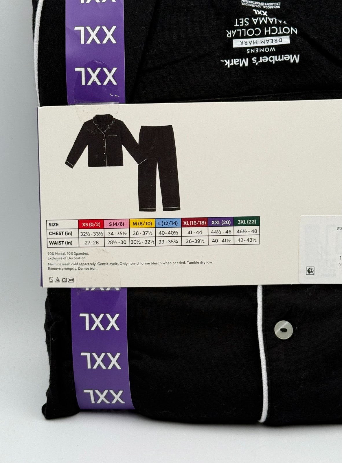NWT Member's Mark Dream Mark Notch Collar Pajama Set Women's 2XL Black 2-Piece
