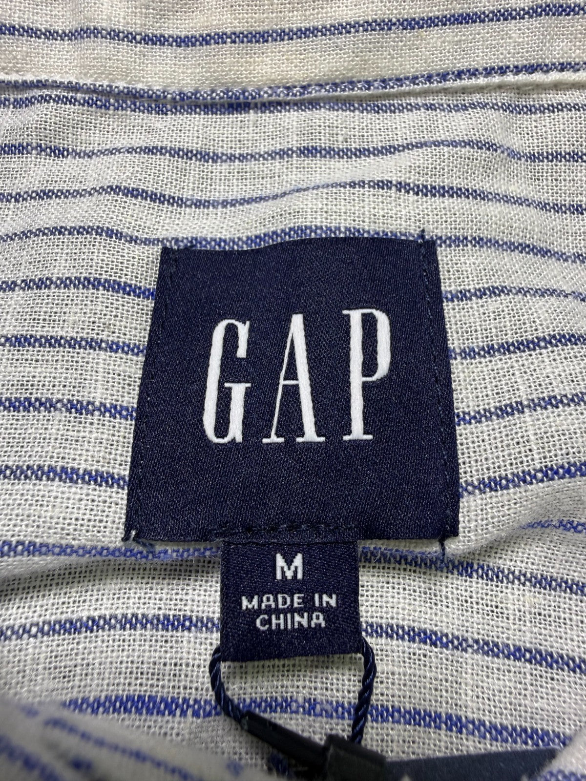 NWT Gap Striped Linen Button-Up Shirt Women's Medium White Long Sleeve Collared