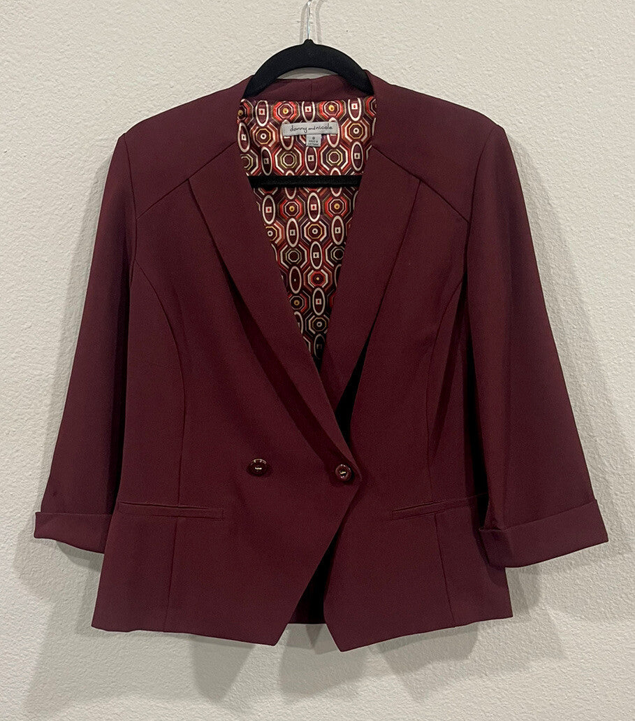 Danny & Nicole Burgundy Blazer Suit/ Jacket Top Size 8