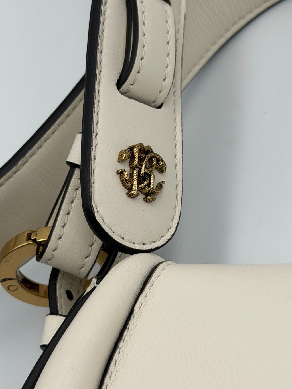 Vintage Roberto Cavalli Fang Bang Shoulder Bag Womens White Small Saddle Luxury